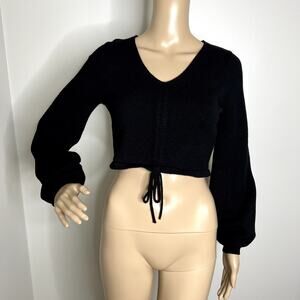 Forever 21 Black Wide Sleeve Tie Sweater Crop Top